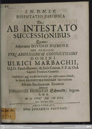 Disputatio De successionibus ab intestato