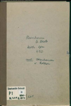 Kirchenbuchduplikat der katholischen Gemeinde Steinheim, Kreis Höxter (GHT 1861-1874) (Gemeinde: Katholische Gemeinde Steinheim)