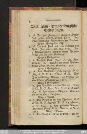 XXII. Chur-Brandenburgische Goldmünzen.