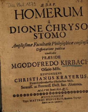 Homerum a Dione Chrysostomo