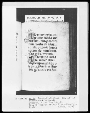 Stundenbuchfragmente — Initiale A, Folio 9 recto