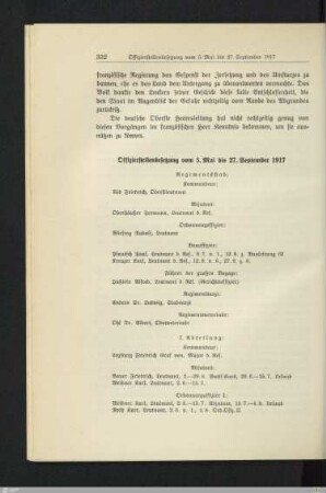 Offizierstellenbesetzung vom 5. Mai bis 27. September 1917