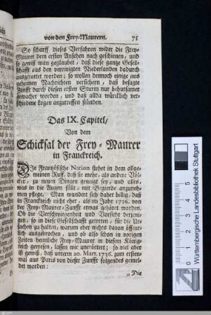 Das IX. Capitel: Von dem Schicksal der Frey-Maurer in Franckreich