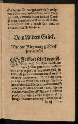 Vom Andern Stück. Wie die Kleydung geschaffen sein sol.