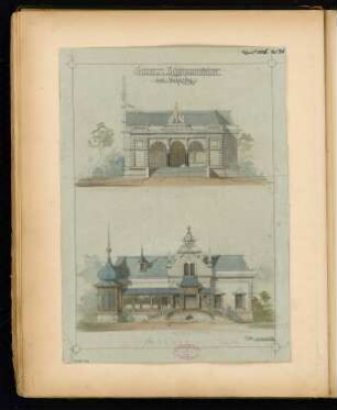 Bildhaueratelier Monatskonkurrenz April 1885: Aufriss Vorderansicht, Seitenansicht; Maßstabsleiste
