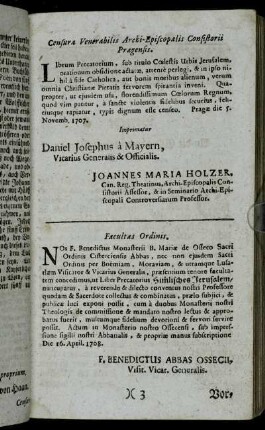 Censura Venerabilis Archi-Episcopalis Consistorii Pragensis. - Facultas Ordinis.