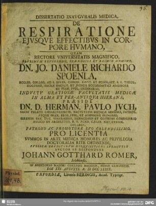 Dissertatio Inauguralis Medica, De Respiratione Eiusque Effectibus In Corpore Humano
