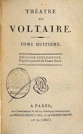 Théâtre De Voltaire, 8. [L' Ecossaise. Tancrède. Le Droit du Seigneur]