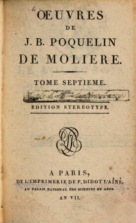 Oeuvres de J. B. Poquelin de Molière. 7