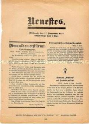 Sonderausgabe des "Mannheimer Tageblattes" zur Erstürmung von Dixmuiden