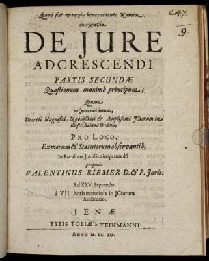 De Iure Adcrescendi Partis Secundae Quaestionum maxime principum