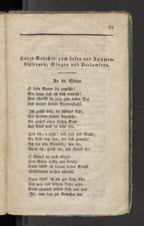 Kurze Gedichte zum Lesen und Auswendiglernen, Singen und Declamiren.