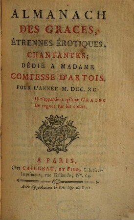 Almanach des graces, étrennes érotiques chantantes : pour l'année ... 1790, 1790