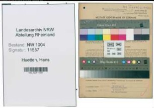 Entnazifizierung Hans Huetten , geb. 28.12.1920 (Laborlehrling)