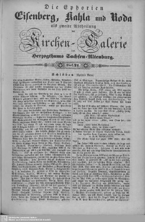 Schlöben, Das Filial Mennewitz, das Filial Rabis, Mörsdorf, Parochie Reusitz, Kuhfraß, Schmieden, Kleinkochberg, Weitersdorf, Parochie Jägersdorf, Parochie Hohendorf, Rauschwitz, Döllschütz, Schmerschwitz, Nitschwitz, Göritzberg, Karsdorfberg, Parochie Heilingen : 21. Lieferung