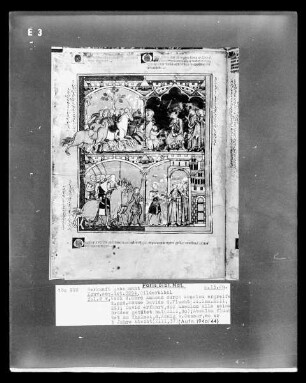 Bilderbibel — Absalom ergreift nach der Tötung Amnons die Flucht; David erfährt von der der Tat Absaloms; Absalom flieht zu Thalmai, König von Geschur, Folio 2 verso