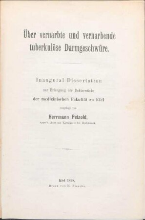 Über vernarbte und vernarbende tuberkulöse Darmgeschwüre