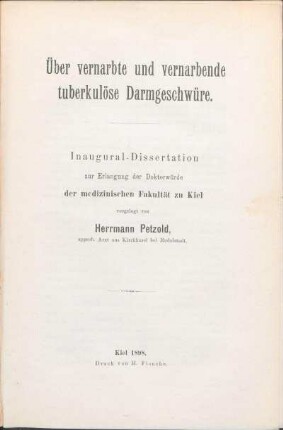 Über vernarbte und vernarbende tuberkulöse Darmgeschwüre