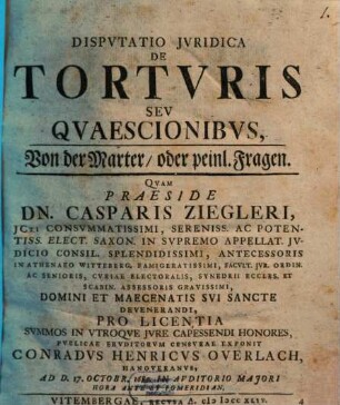 Disp. iur. de torturis seu quaestionibus ...
