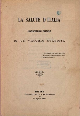 La salute d'Italia : considerazioni pratiche