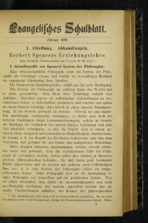 Herbert Spencers Erziehungslehre : eine kritische Untersuchung ; I. Grundbegriffe von Spencers System der Philosophie