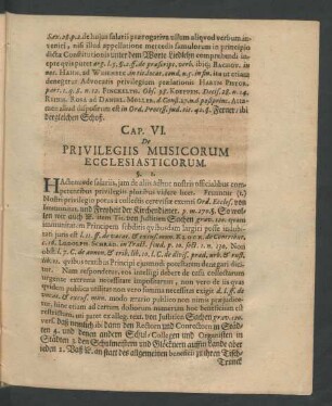 Cap. VI. De Privilegiis Musicorum Ecclesiasticorum.