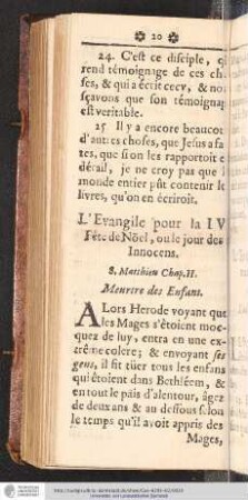 L'Evangile pour la IV. Fête de Noel, ou le jour des Innocens