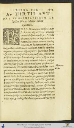 A. Hirtii Aut Opii Commentariorum De bello Alexandrino liber quartus