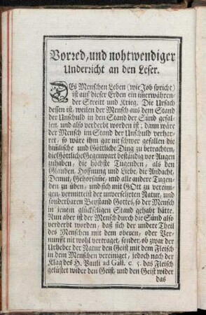 Vorred, und nothwendiger Underricht an den Leser.