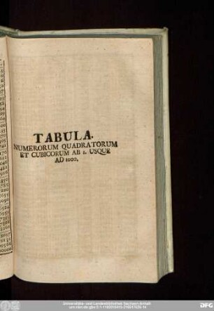 Tabula Numerorum Quadratorum Et Cubicorum Ab 1. Usque Ad 1000.