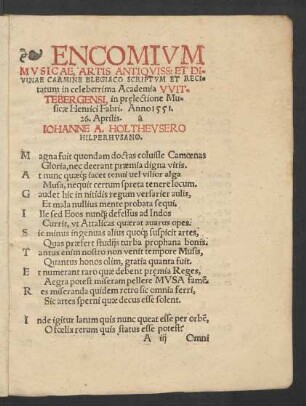 Encomium Musicae, Artis Antiquitss: Et Divinae Carmine Elegiaco ...