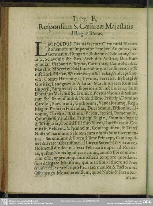 Lit. E. Responsum S. Caesareae Maiestatis ad Regias literas