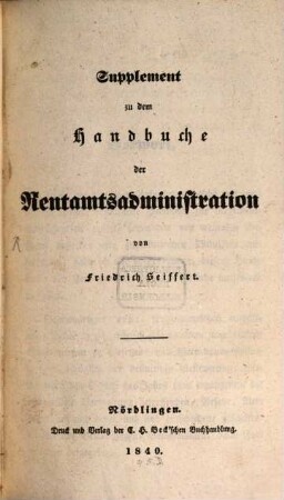 Supplement zu dem Handbuche der Rentamtsadministration