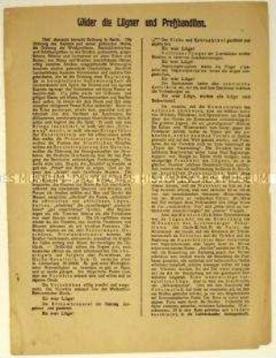 Flugblatt der KPD gegen die Berichterstattung der Presse über die Märzkämpfe 1919 in Berlin