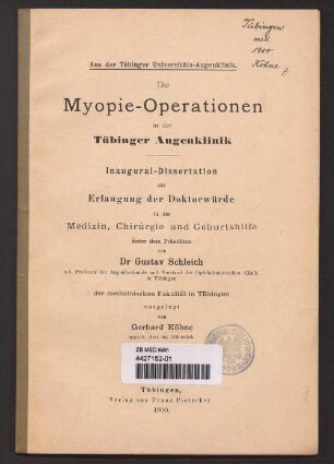 Die Myopie-Operationen in der Tübinger Augenklinik
