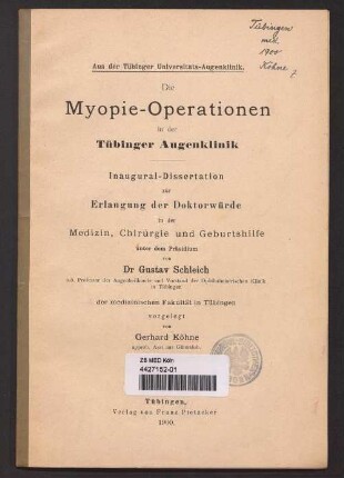 Die Myopie-Operationen in der Tübinger Augenklinik
