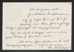 Brief von Paul Eipper an Gerhart Hauptmann