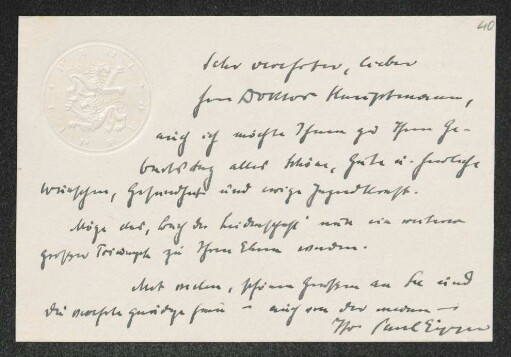 Brief von Paul Eipper an Gerhart Hauptmann
