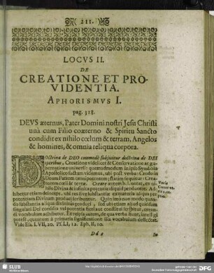 Locus II. De Creatione Et Providentia