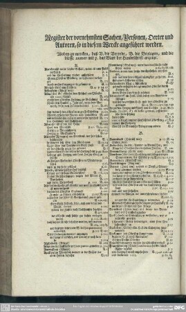 Register der vornehmsten Sachen, Personen, Oerter und Autoren, so in diesem Werke angeführet werden