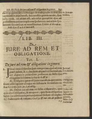 Lib. III. De Iure Ad Rem Et Obligatione.