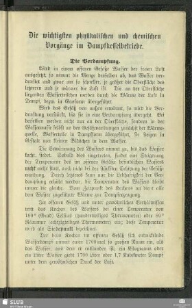 Die wichtigsten physikalischen und chemischen Vorgänge im Dampfkesselbetriebe