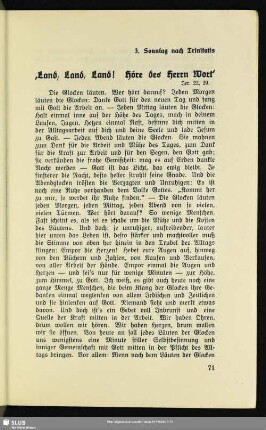 3. Sonntag nach Trinitatis. ‚Land, Land, Land! Höre des Herrn Wort’