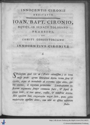 Innocentii Cironii dedicatio.