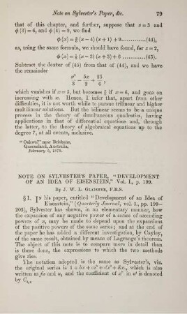 Note on Sylvester's paper "Development of an idea of Eisenstein," Vol. I., p. 199.