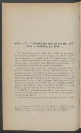Cómo fuí nombrado Ministro de Guerra y Marina en 1868