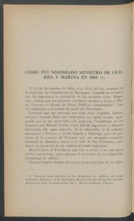 Cómo fuí nombrado Ministro de Guerra y Marina en 1868