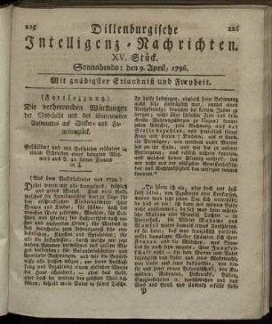 XV. Stück. Sonnabends: den 9. April 1796.