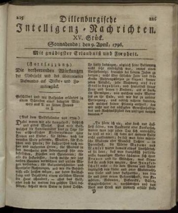 XV. Stück. Sonnabends: den 9. April 1796.