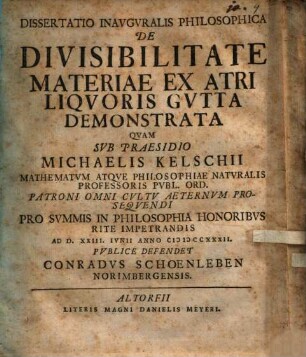 Diss. inaug. ... de divisibilitate materiae, ex atri liquoris gutta demonstrata